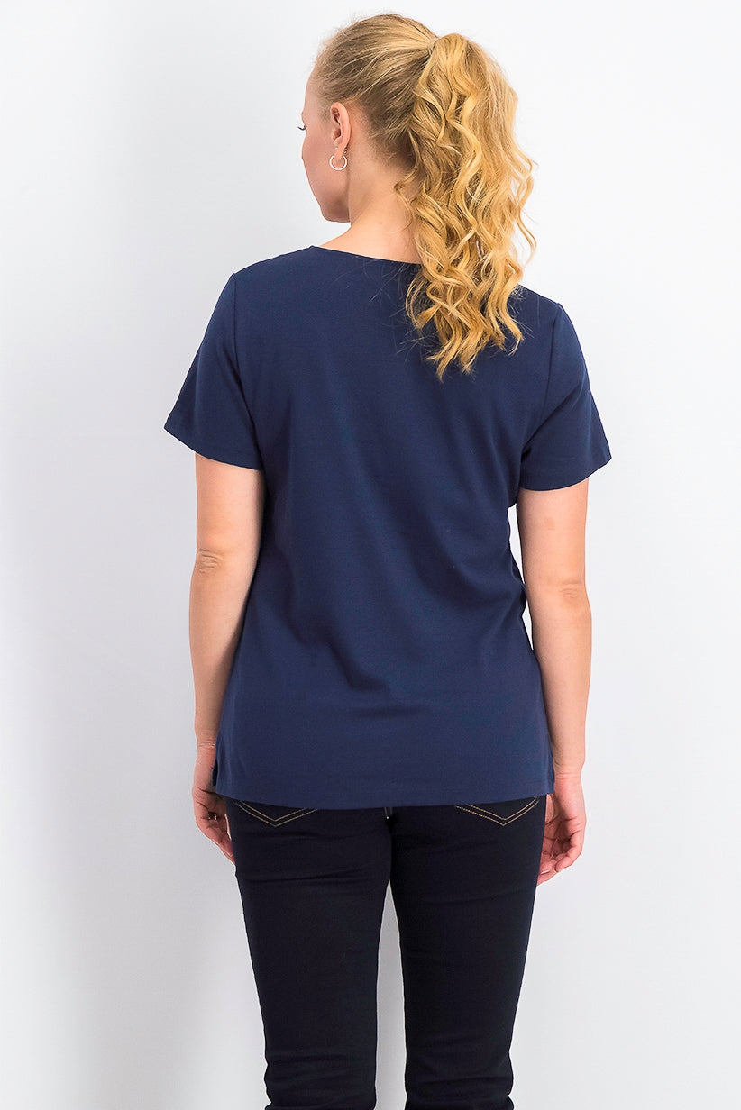 Karen Scott Women's Lace-Up Layered-Look Top Navy Size Extra Small