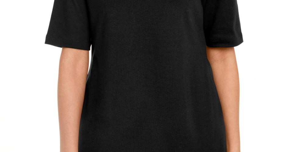 Karen Scott Women's Cotton Split Neck Elbow Sleeve Top  Black Size Small