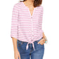 Style & Co Women's Printed Tie Front Top Pink Size X-Large