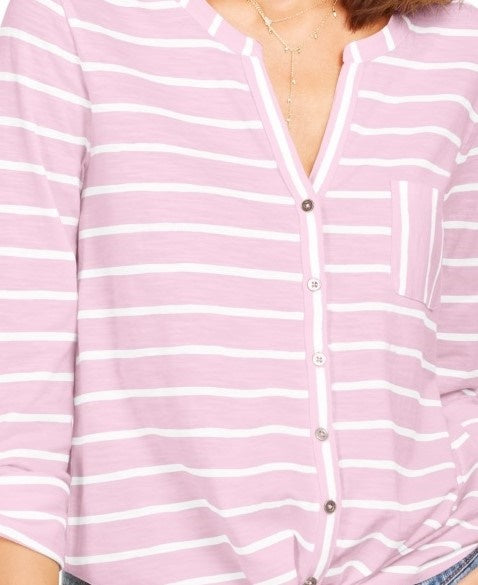 Style & Co Women's Printed Tie Front Top Pink Size X-Large