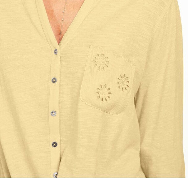 Style & Co Women's Eyelet-Pocket Tie-Front Top Yellow Size Small