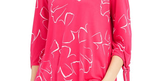 Alfani Women's Printed Tie Sleeve Top  Pink Size Large