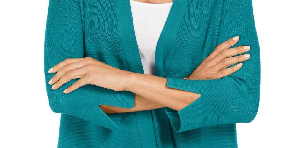 JM Collection Women's Mixed Ribbed Split Sleeve Cardigan Blue Size X-Small