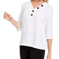 JM Collection Women's Crinkle Button Neck Top White Size Small
