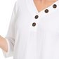 JM Collection Women's Crinkle Button Neck Top White Size Small