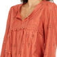 Style & Co Women's Eyelet Tassele Blouse Brown Size X-Small