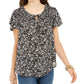 Style & Co Women's Smocked Split Neck Top Black Size Small