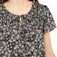 Style & Co Women's Smocked Split Neck Top Black Size Small