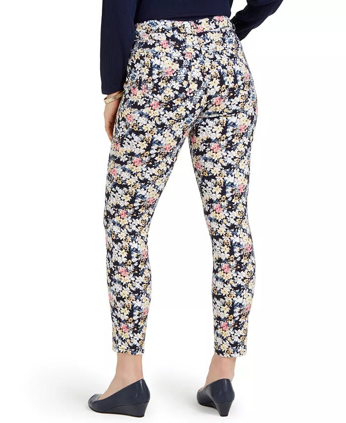 Charter Club Women's Bristol Tummy-Control Printed SkinNY Ankle Jeans Blue Size 16