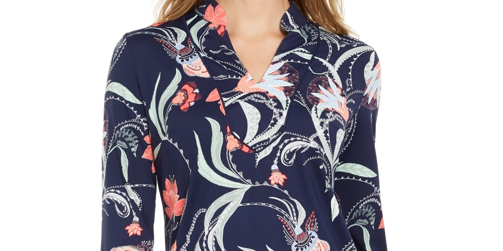 Charter Club Women's Knit 3/4 Sleeve Paisley Tunic Top Blue Size XX-Large