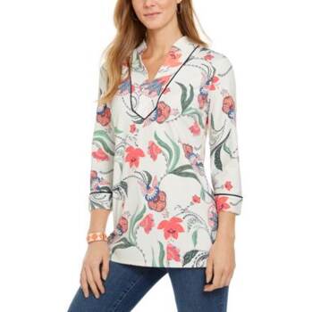 Charter Club Women's Knit 3/4-Sleeve Paisley Tunic Top White Size Small