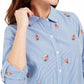 Charter Club Women's Printed Woven Shirt White Size Medium