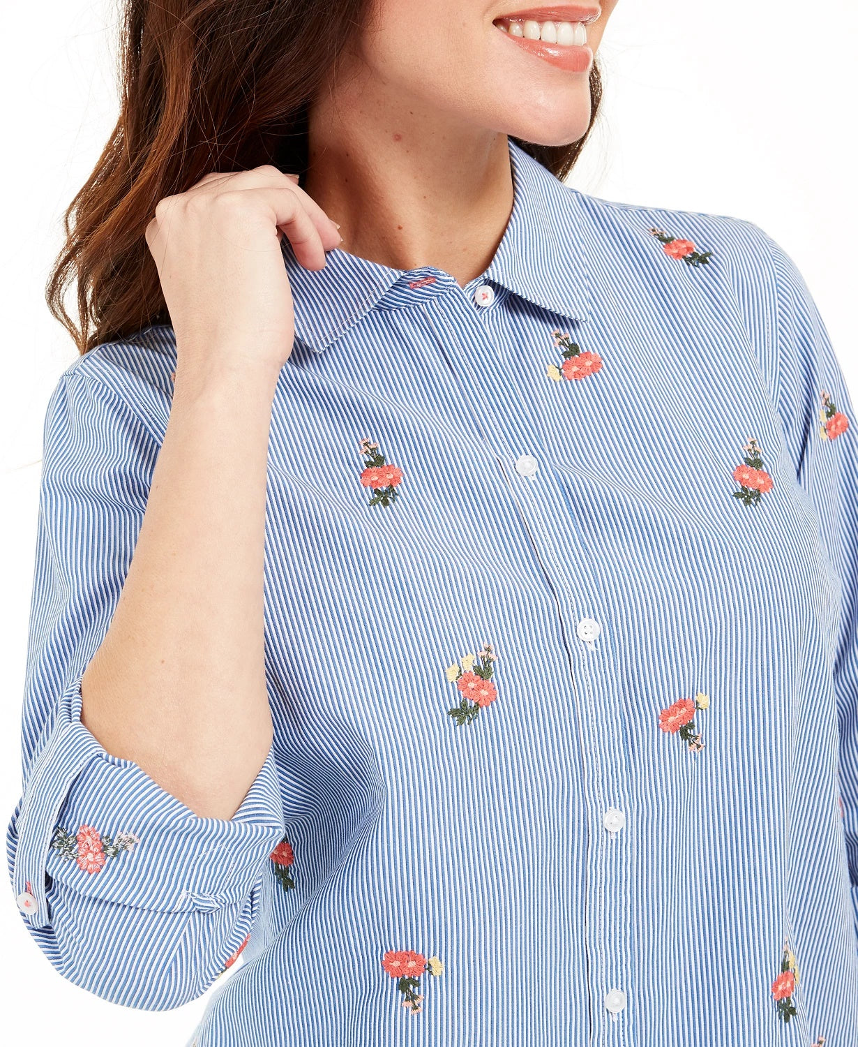 Charter Club Women's Printed Woven Shirt White Size Medium
