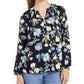 Charter Club Women's Floral Print Georgette Blouse  Blue Size Small