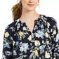 Charter Club Women's Floral Print Georgette Blouse  Blue Size Small