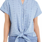 Charter Club Women's Cotton Embroidered Tie-Front Shirt Blue Size Medium