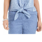 Charter Club Women's Cotton Embroidered Tie-Front Shirt Blue Size Medium
