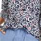 Charter Club Women's Floral-Print Tab-Sleeve Linen-Blend Shirt Blue Size Medium