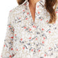 Charter Club Women's Floral-Print Tab-Sleeve Linen-Blend Shirt White Size X-Small