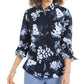 Charter Club Women's Floral Print Linen Blend Shirt Blue Size XX-Large