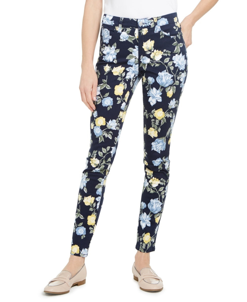 Charter Club Women's Floral Lexington Straight-Leg Jeans Blue Size 10