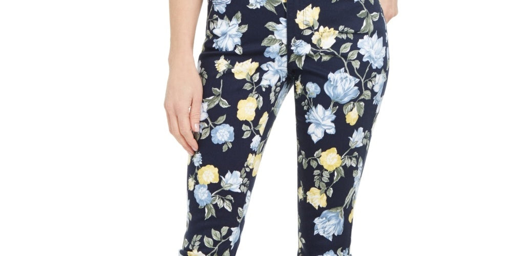 Charter Club Women's Floral Lexington Straight-Leg Jeans Blue Size 10