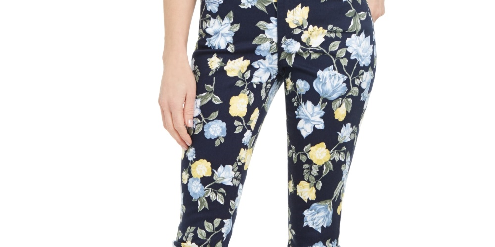 Charter Club Women's Floral Lexington Straight Leg Jeans Blue Size 8