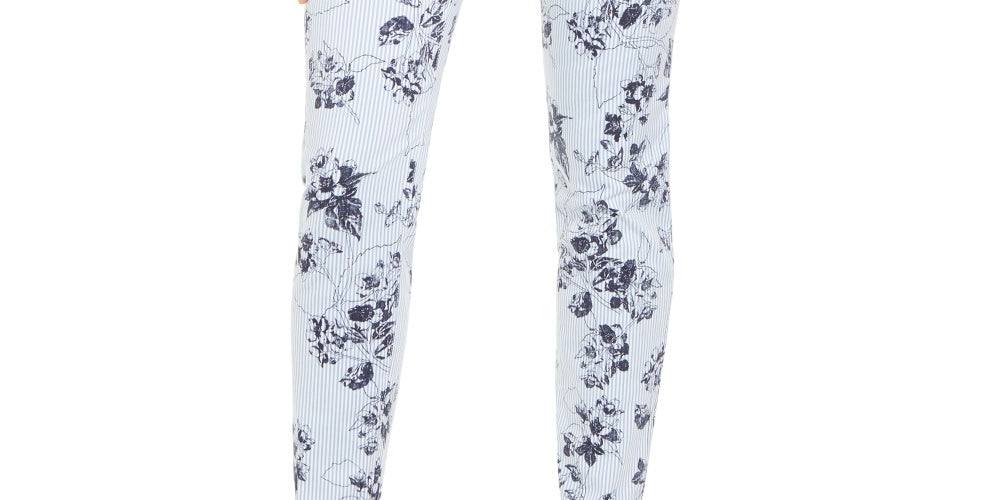Charter Club Women's Striped Floral Printed Bristol Skinny Ankle Pants Blue Size 6