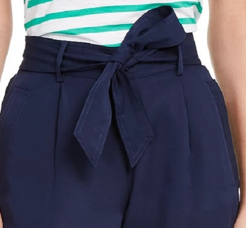 Maison Jules Women's Cropped Paperbag Pants Navy Size Medium