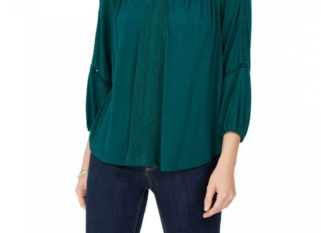 Style & Co Women's Lace-Back Crochet Top Green Size Extra Small