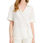Alfani Women's Draped Front Collared Top White Size Petite Medium