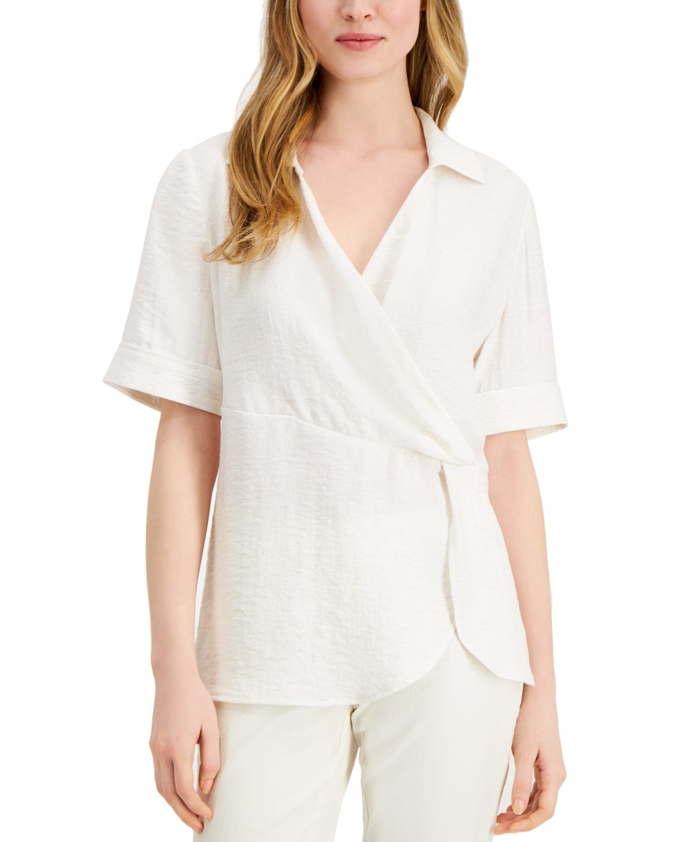 Alfani Women's Draped Front Collared Top White Size Petite Medium