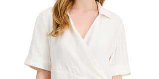 Alfani Women's Draped Front Collared Top White Size Petite Medium