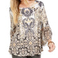 Style & Co Women's Printed Flutter-Sleeve Top Navy Size Medium