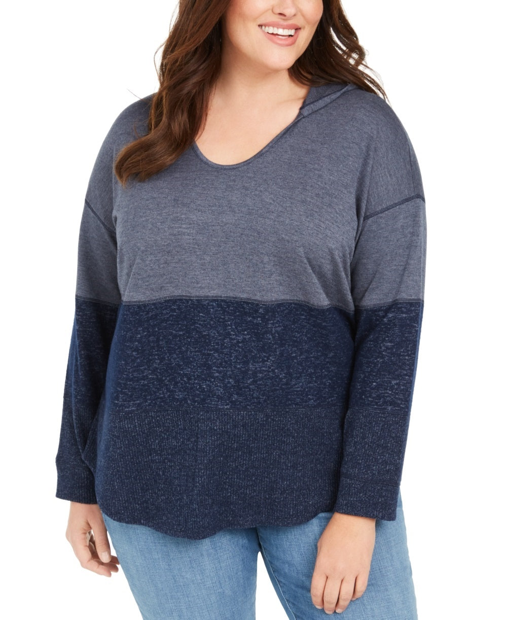 Style & Co Women's Plus Size Colorblocked Hoodie Navy Size 1X