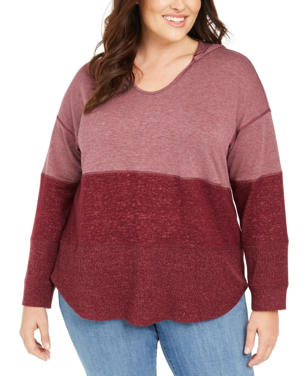 Style & Co Women's Plus Size Colorblocked Hoodie Red Size 3X