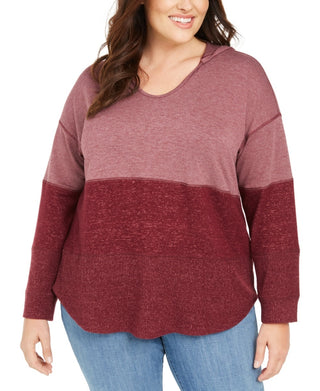 Style & Co Women's Plus Size Colorblocked Hoodie Red Size 3X