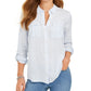 Charter Club Women's Striped Textured Button-Down Top Blue Size X-Small