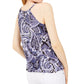 INC International Concepts Women's Printed Embellished Halter Top Navy Size Petite Small