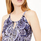 INC International Concepts Women's Printed Embellished Halter Top Navy Size Petite Small