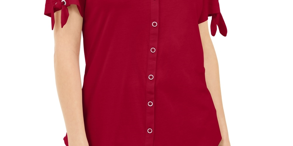 Karen Scott Women's Button Front Top Red Size X-Small