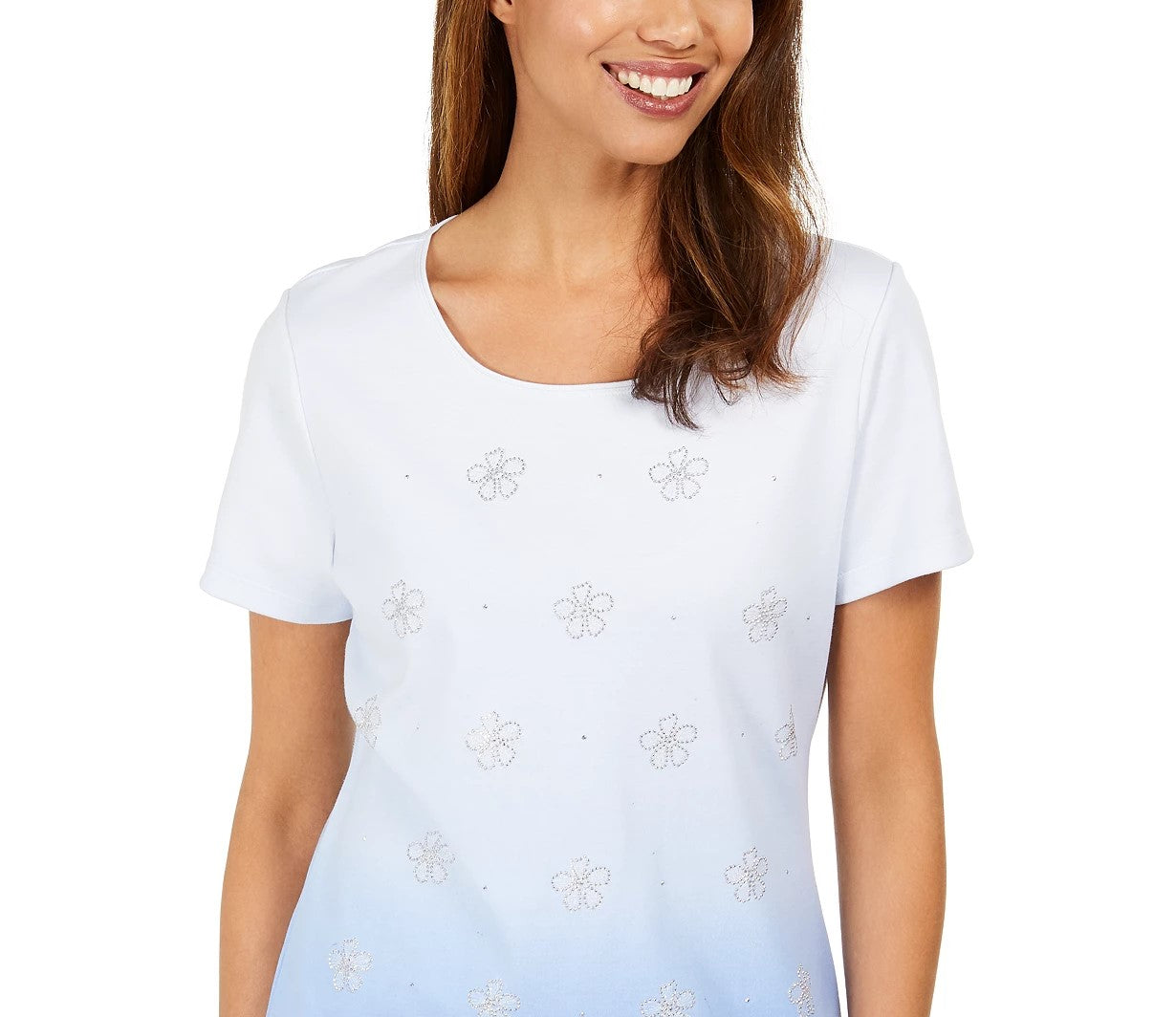 Karen Scott Women's Daisy-Shine Scoop-Neck Top Blue Size Medium