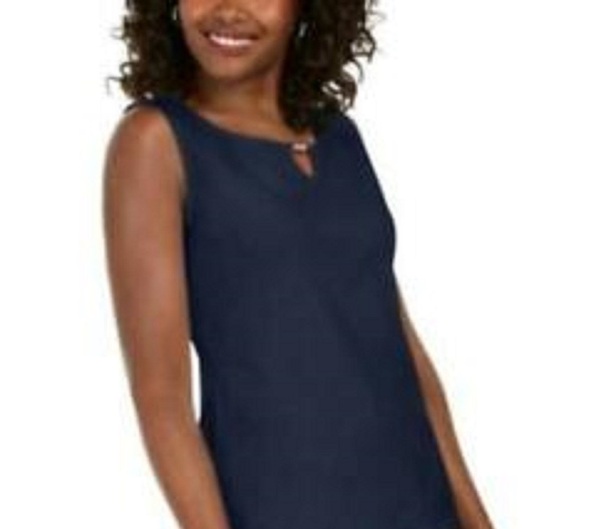 Karen Scott Women's Embellished Keyhole Tank Navy Size Extra Small