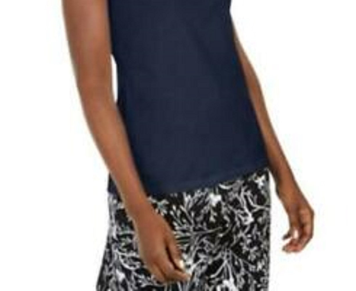 Karen Scott Women's Embellished Keyhole Tank Navy Size Extra Small