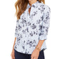 Charter Club Women's Printed Button-Down Cotton Blouse Blue Size XX-Large
