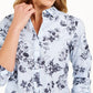 Charter Club Women's Printed Button-Down Cotton Blouse Blue Size XX-Large