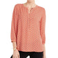 JM Collection Women's Printed Pleat Back Top Red Size Medium