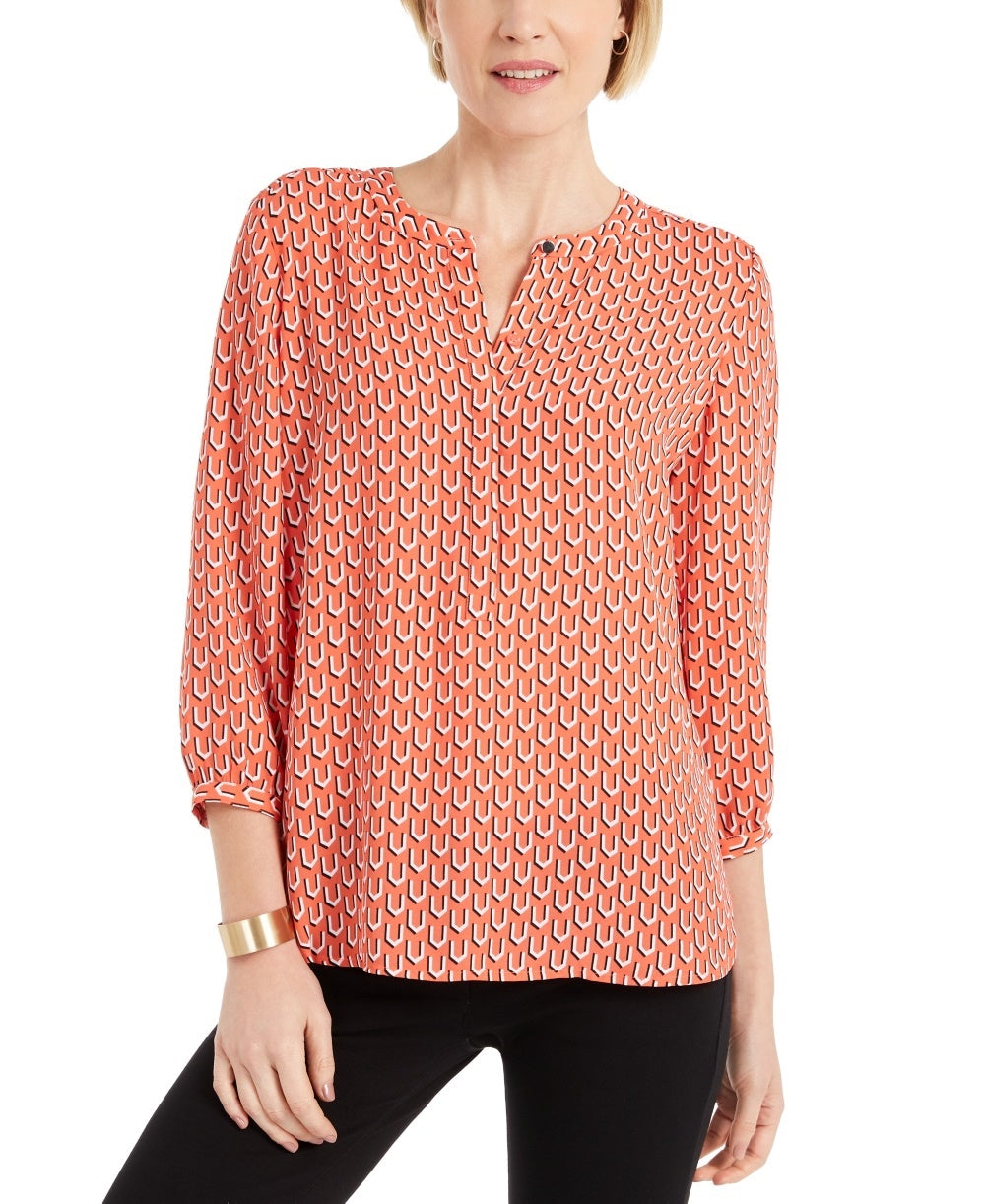 JM Collection Women's Printed Pleat Back Top Red Size Medium