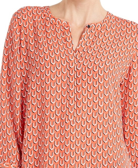 JM Collection Women's Printed Pleat Back Top Red Size Medium