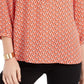 JM Collection Women's Printed Pleat Back Top Red Size Medium